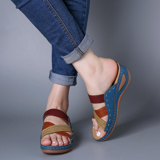 [Cuero genuino] Sandalias planas de moda